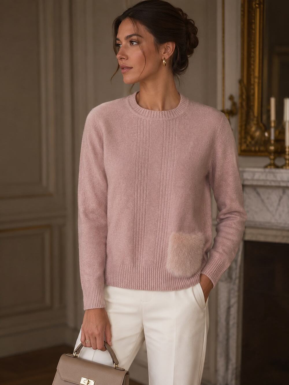 METAMORFOSI Italian 100% Cashmere Mink Pocket Sweater Blush Pink Size 4 (IT 40)